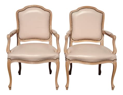 Vintage French Country Leather Accent Chairs By Chateau Dax Spa Made