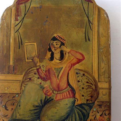 rare fine antique qajar lacquer mirror case with miniature inside islamic — wheeler antiques