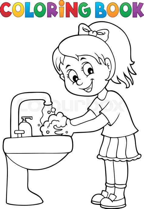 Coloring Book Girl Washing Hands Theme Stock Vector Colourbox