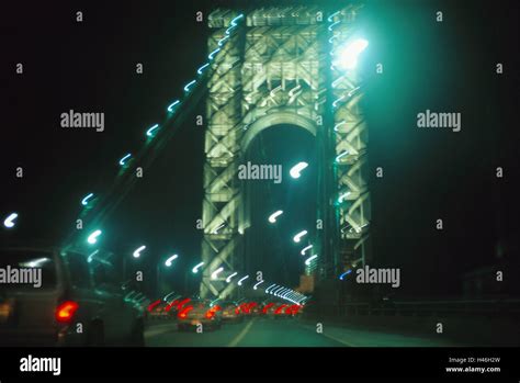 Usa New York City George Washington Bridge Night Suspension Bridge