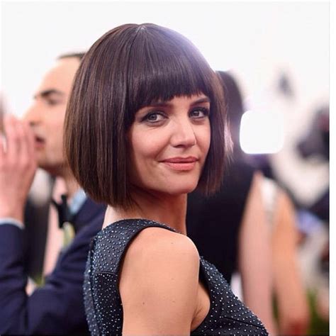 Classic Short Brunette Blunt Bob Haircut With Blunt Bangs For Women