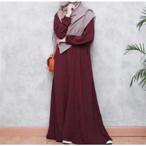 Jual Gamis Simpel Polos Terbaru Tangan Karet Kerut I Abaya Dress Simpel