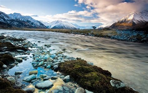 Download Wallpaper 1680x1050 New Zealand River Mountains Snow