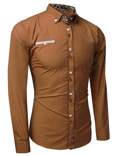 Coofandy Mens Fashion Slim Fit Dress Shirt Casual 01 Brown Size Xx