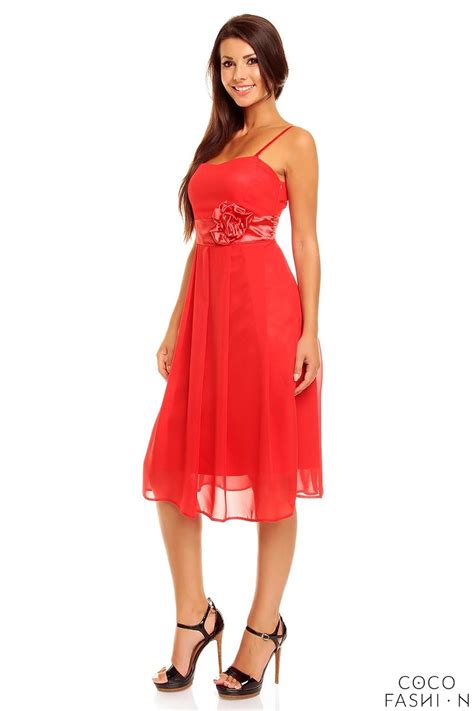 Red Spaghetti Straps Coctail Dress With A Flower