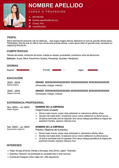 Recomendaciones al elaborar un cv de estudiante. Ejemplo de Resume Profesional - Descarga Gratis | CV