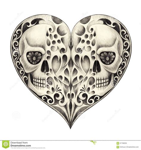 Art Skull Heart Tattoo Stock Illustration Image 67768256 Skull