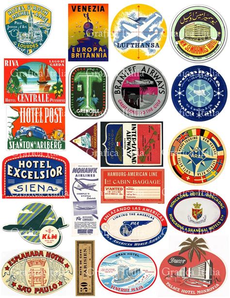 Travel Luggage Labels Retro Digital Printable Collage Sheets