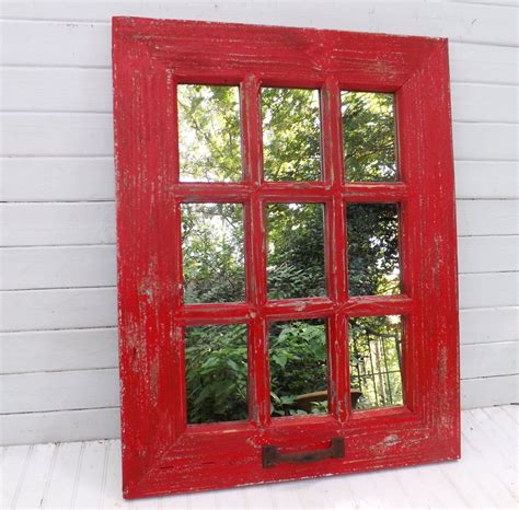 Farmhouse Mirror,Red,Window Mirror,Wall Mirror, Rustic Mirror,Shabby Chic Mirror,Rustic Wall ...