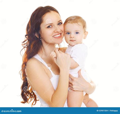Portrait Of Happy Smiling Mother And Baby Together Stock Photo Image