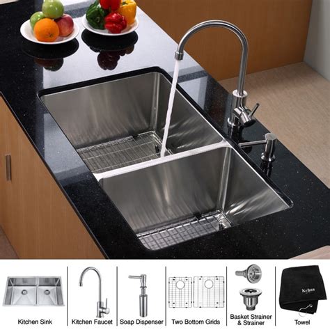 Shop Kraus 33 Inch Undermount Double Bowl Stainless Steel Kitchen Sink