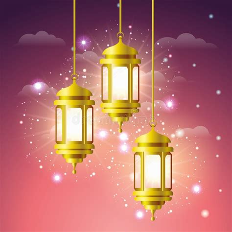 Ramadan Kareem Golden Lamps Hanging Stock Vector Illustration Of