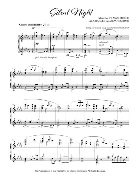 For a lead sheet with chords, visit the main sheet music page for silent night. Silent Night-Sheet Music for Solo Piano - Charles Szczepanek