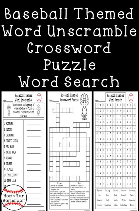 Baseball Word Search Crossword Puzzle And Word Unscramble