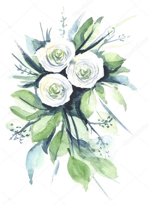 Emerald green bridesmaid dresses are always popularly used in winter weddings. Watercolor flower illustration: pink flower, red berries ...