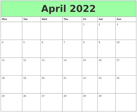 April 2022 Printable Calendars