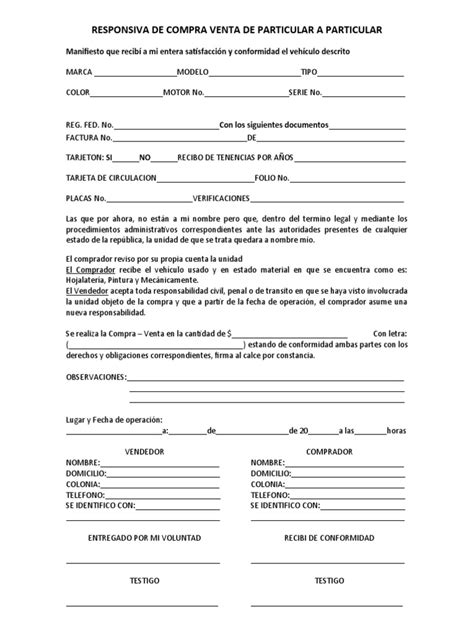 Carta Responsiva Y Compra Venta Vehiculo Pdf Business Rental Agreement