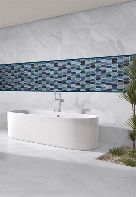 Blue Tile Accent Wall In Bathroom Wall Design Ideas