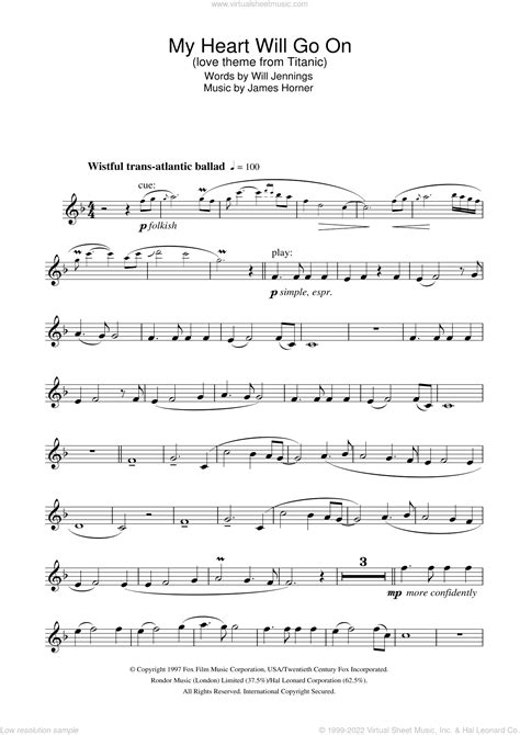 My Heart Will Go On Love Theme From Titanic Sheet Music For Flute Solo