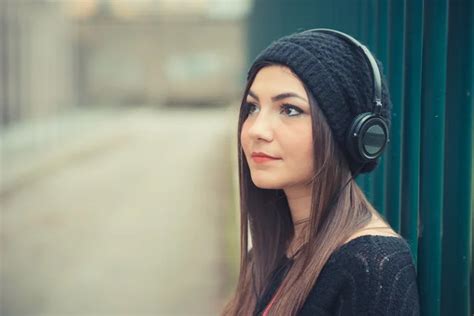 Crazy Brunette Woman Listening Music Stock Photo By Peus