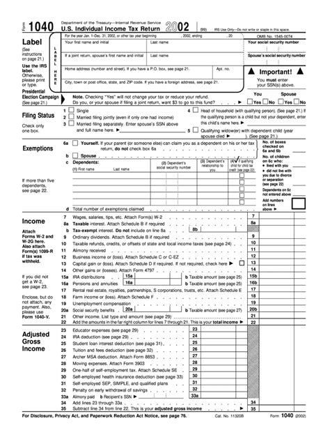 Form 1040 is used by citizens or residents of the united states to file an annual income tax return. 2002 Form IRS 1040 Fill Online, Printable, Fillable, Blank ...