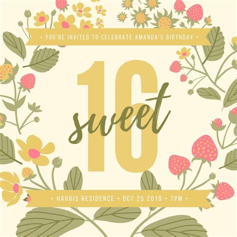 Free Custom Printable Sweet 16 Invitation Templates Canva