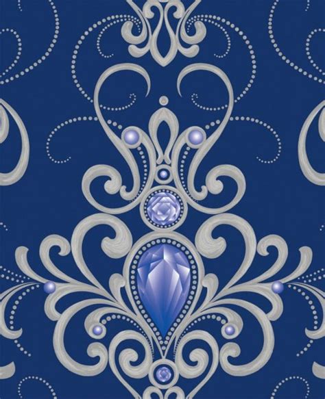 Royal Blue Damask Wallpaper