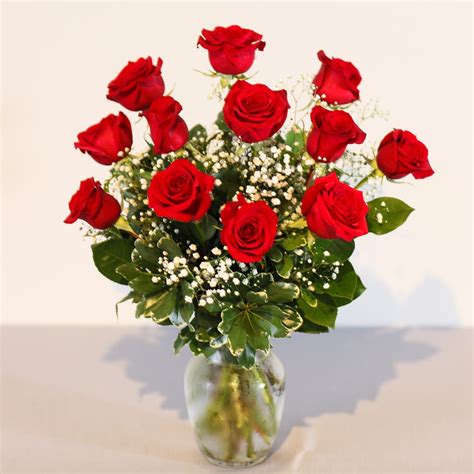 Valentines Red Rose Vase With Babies Breath By La Vie En Rose