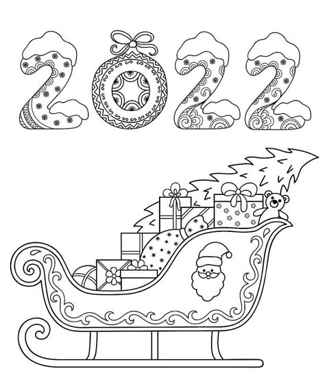 Christmas and New Year 2022 Coloring Page - Free Printable Coloring