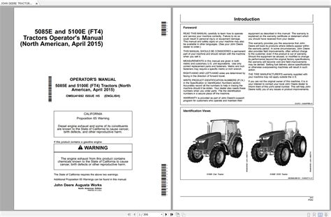 John Deere Tractor 5085e 5100e Ft4 Operators Manual Omsu41692
