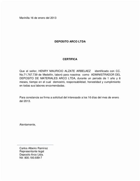 Modelo Carta De Recomendacion Personal Luxury Certificado Laboral