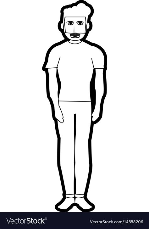 Black Silhouette Cartoon Full Body Man With Beard Vector Image