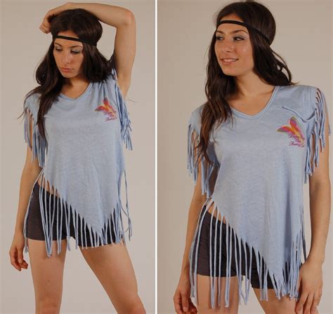 Vintage S Blue Butterfly And Rainbow Fringe T Shirt Etsy Fransen