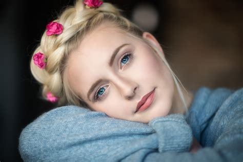 flowers blonde mark prinz portrait face blue eyes women hd wallpaper rare gallery