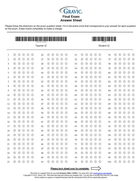 200 Question Answer Sheet With Extra Credit And Barcode · Remark Software