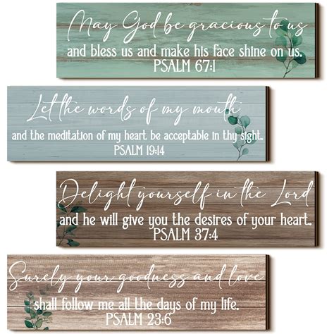Buy 4 Pieces Bible Verses Wall Decor Psalms Scripture Wall Art Wooden