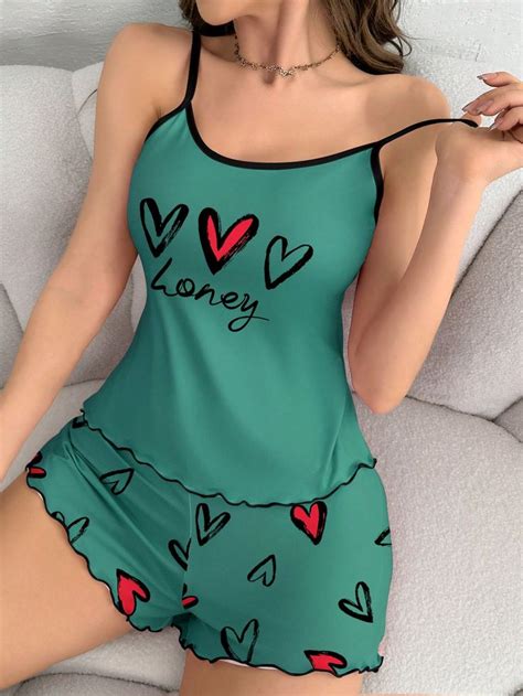 Women S Heart Printed Cami Tank Top And Shorts Pajama Set For Summer In 2024 Short Pajama Set