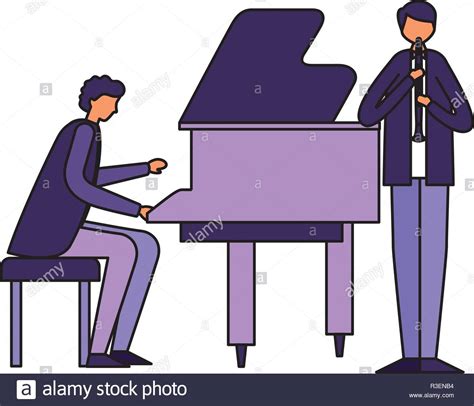 Musician Playing Piano And Man With Clarinet Vector Illustration Stock