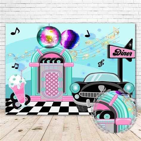 Buy 50s Diner Backdrop 7x5 Pink Retro Jukebox Diner Theme Background