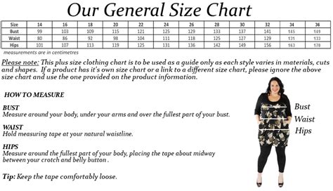 Size Chart Wrap Plus Size Clothing