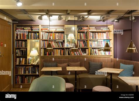 Book Store and Coffee Shop Together Interior Design of Cafe Stock Photo