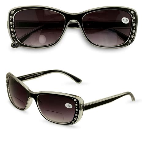 V W E V W E Rectangular Women Bifocal Sunglasses With Rhinestones