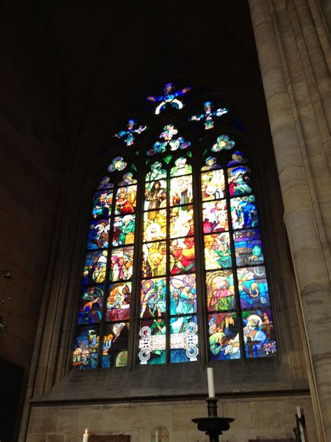 Alfons Muchas Stained Glass Window Inside St Vitus Cathedral In