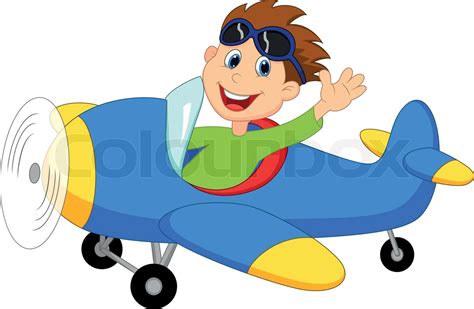 Little Boy Cartoon Operating A Plane Stock Vector Colourbox