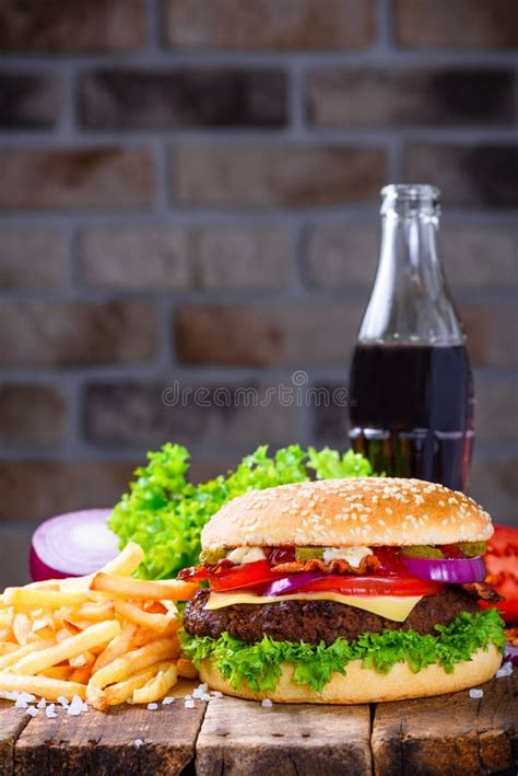 Hamburger With French Fries And Drink Stock Photo Image Of Organic