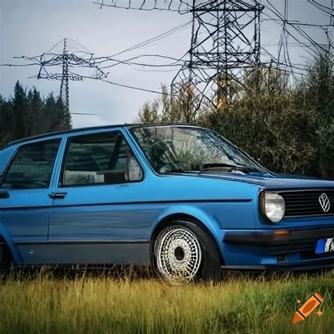 Blue Volkswagen Golf Mk2 Parked In The Countryside On Craiyon