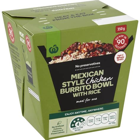 woolworths mexican style chicken burrito with rice 350g woolworths