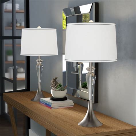 Find table lamp sets for your bedroom at eyely. Ebern Designs Morrisania 28.25" Brushed Nickel/Clear Table ...