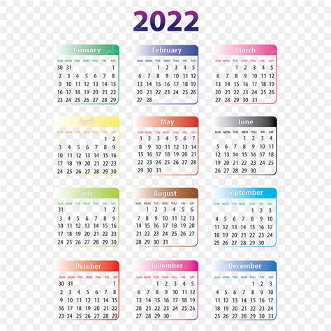 Multi Vector Png Images 2022 Calendar In Multi Colour 2022 Calendar