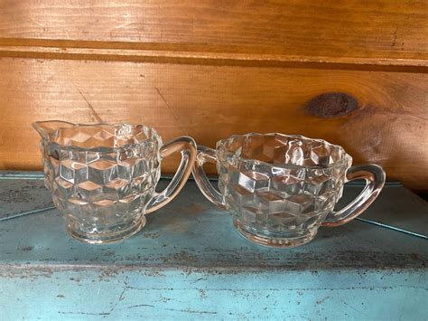 Vintage Clear Glass Colony Whitehall Cream And Sugar Bowl Set Etsy